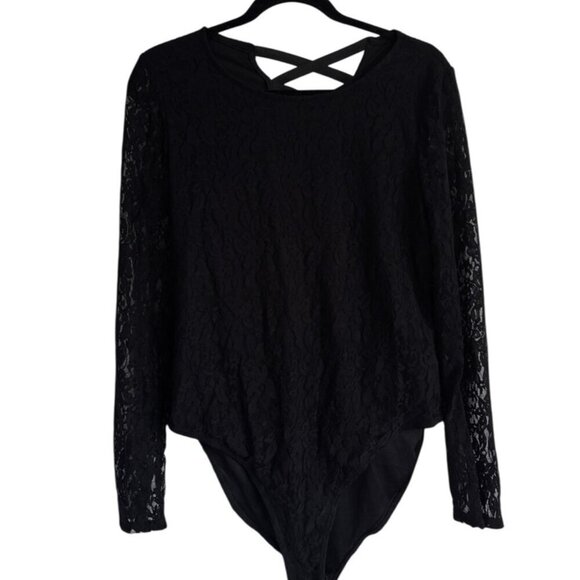 Xhilaration Tops - 🩵 Black Lace Balletcore Bottom Snap Bodysuit Witchy Whimsygoth L